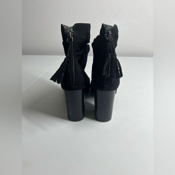 ANA VELOUR ANKLE BOOTS PEEP TOE - BLACK Size 8M - Picture 7 of 9